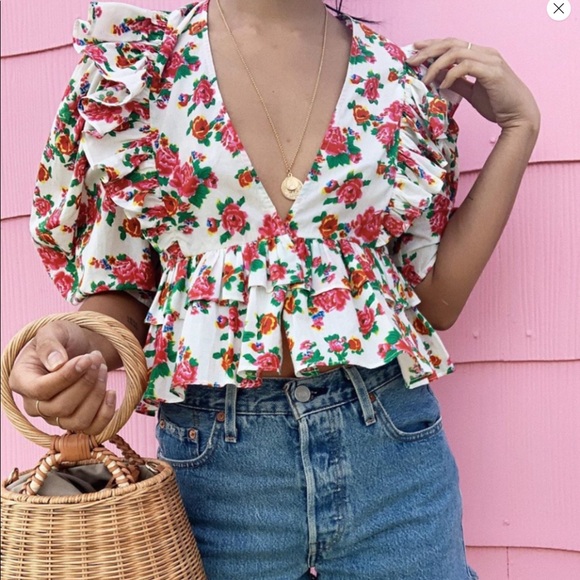 RHODE Tops - NWT RHODE Elodie White Dazzle Floral Blouse Top